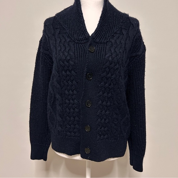 Zara Man Sweater Men’s Small/Medium Wool Blend Cable Knit Navy Grampacore *Read - Picture 1 of 8